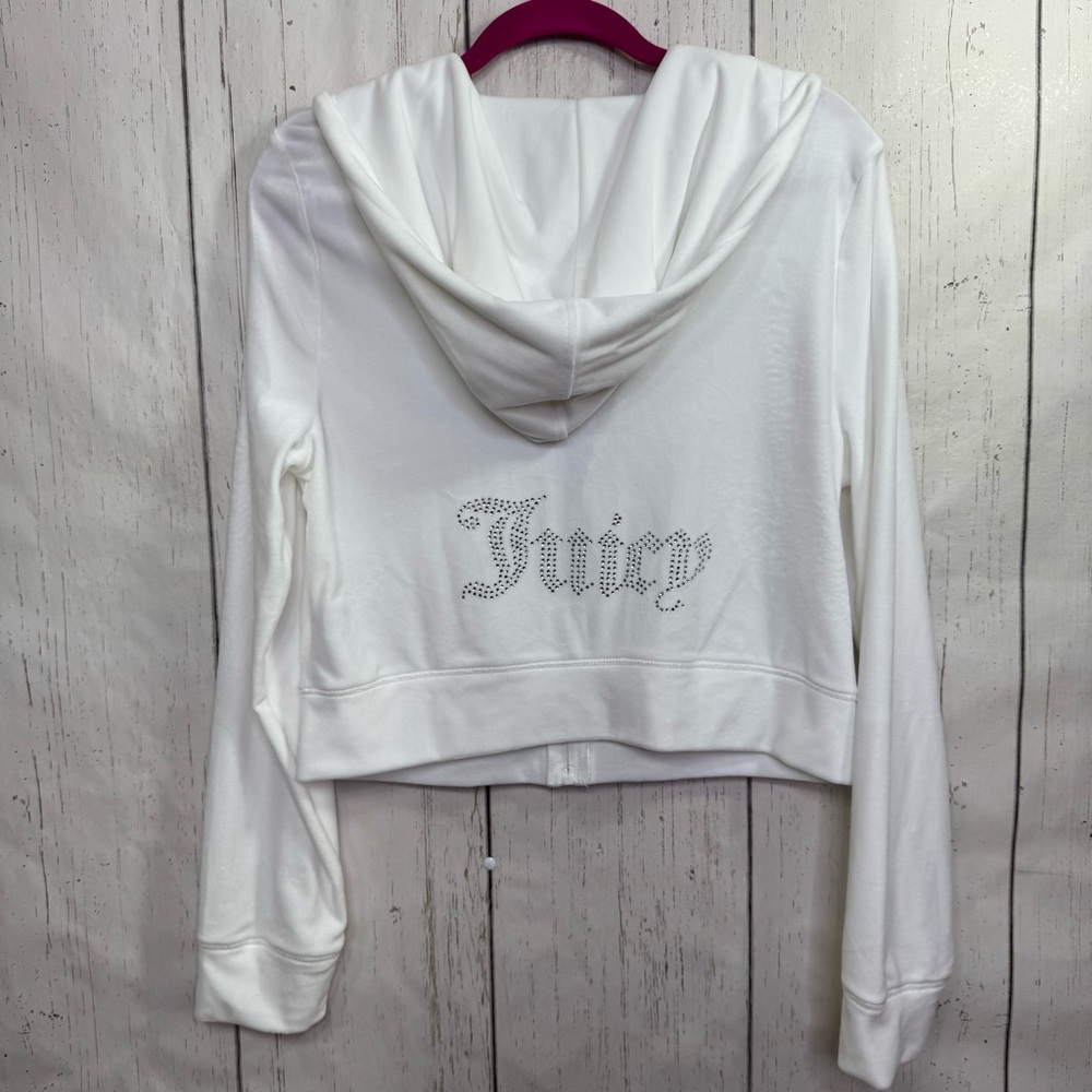 Juicy Couture White Cropped Rhinestone Logo Hoodie